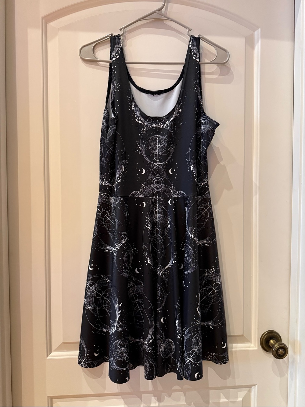 Black Celestial Print Fit-and-Flare Dress - Picture 1 of 4